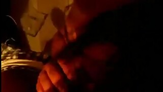 Chubby black wife wears glasses and sucks cock