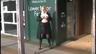 British Slut BBW Housewife In Black Stockings Is Out In Public Fl